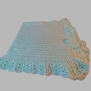 Baby Afghan Crochet handmade 32 x 35 Aqua